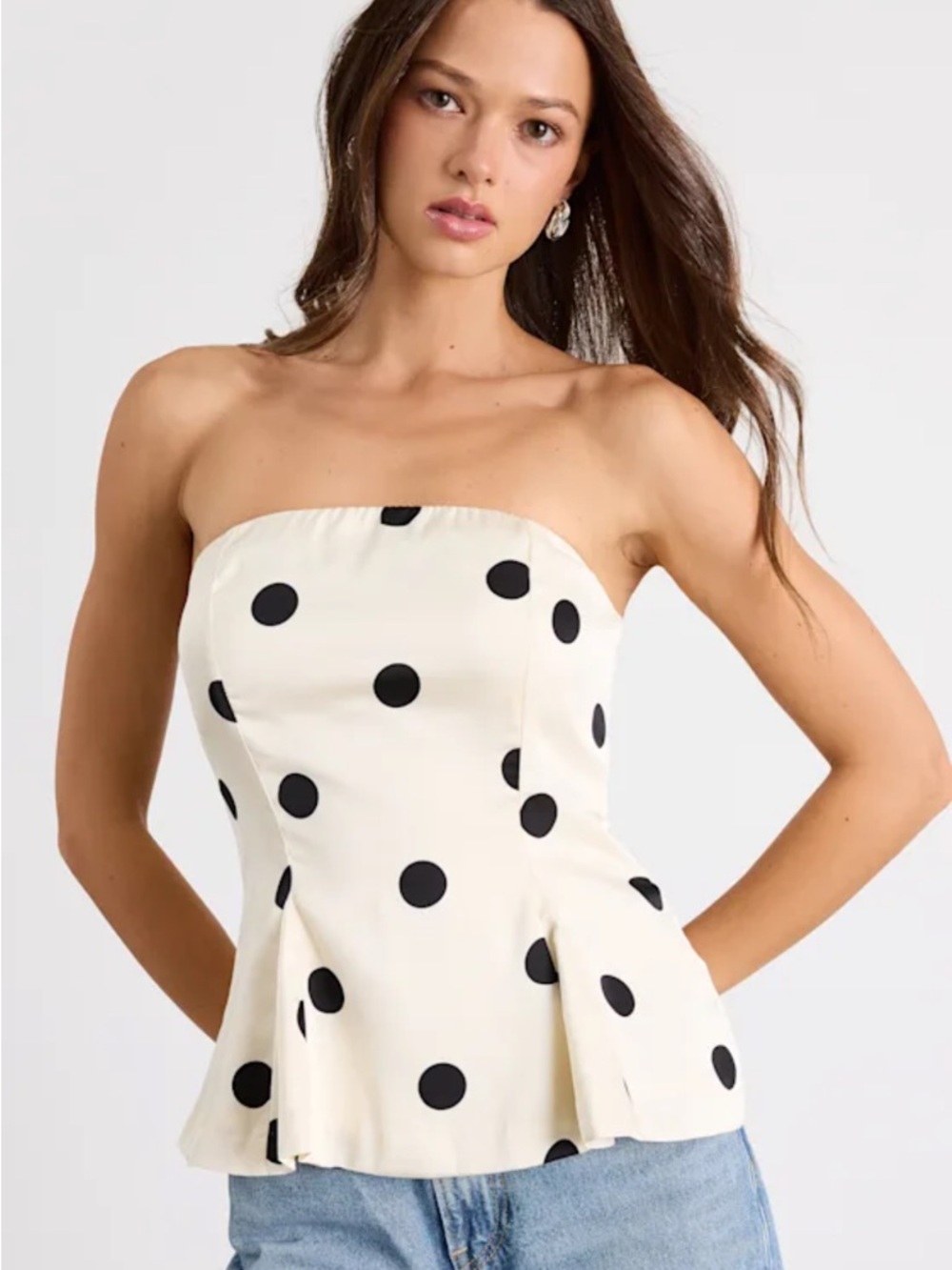 Huttley Ivory Polka Dot Strapless Peplum
Top